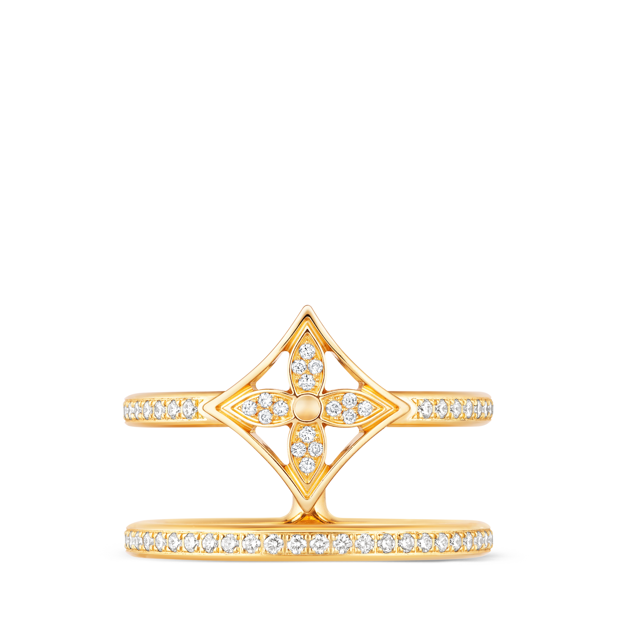 Idylle Blossom Two-Row Ring, Yellow Gold and Diamonds